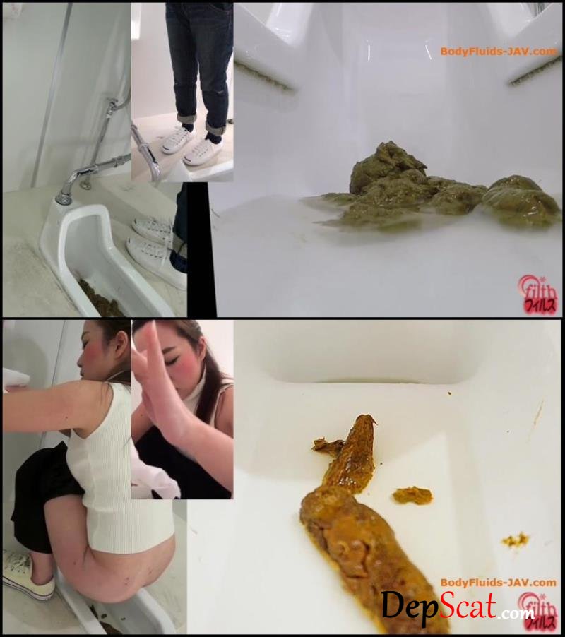 Girls defecates big shit pile in public toilet close-up. BFFF-143 Defecation, Filth pooping [FullHD 1080p / 280 MB]